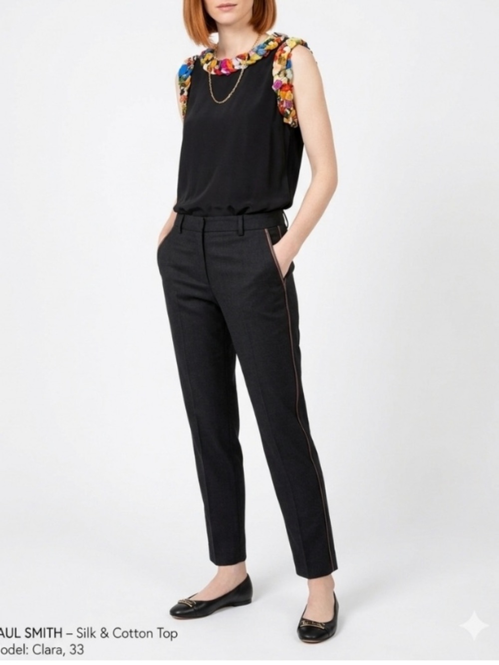 Paul Smith Black Tank Top with Multicolor Knotted Trim